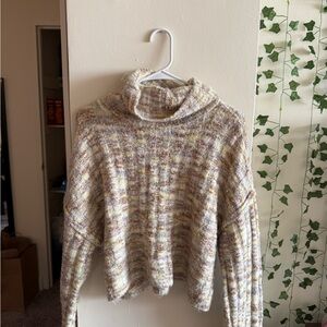 American Eagle Outfitters Cream and Brown Turtleneck Sweater